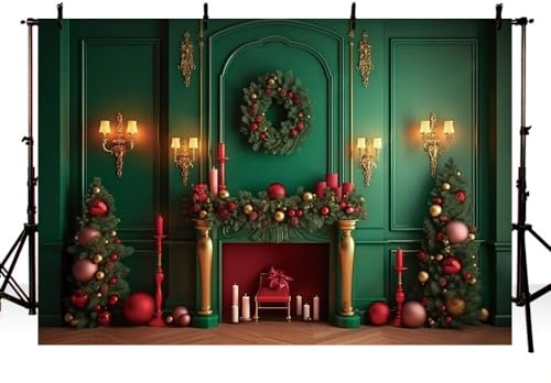 AIBIIN 2,1 x 1,5 m Weihnachtshintergrund Retro Indoor Weihnachten Kamin Weihnachtsbaum Dekoration Banner Portrait Foto Hintergrund Foto Requisiten