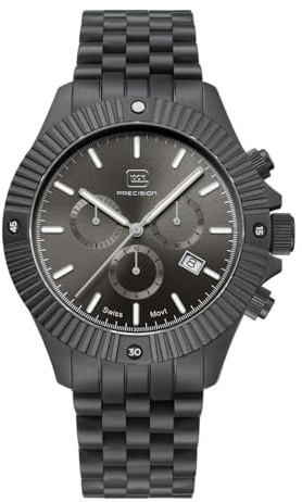 GLOCK Herren Quarz Uhr | 44mm Gehäuse | Armbanduhr mit Grauem Edelstahlgehäuse | Schwarzem Zifferblatt | Grauem Gliederarmband | 20ATM | GW-38-1-22