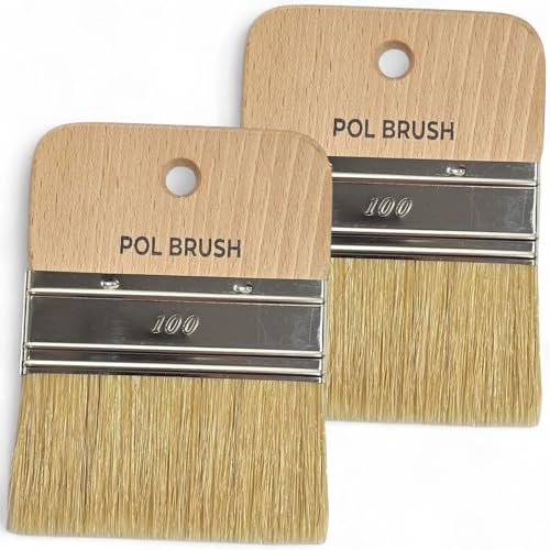 2 Pack - 4 inch Flat Paddle Paint Brushes - European Professional - Natural Bristle - for Acrylic, Chalk, Oil, Watercolor, Gouache, Stain, Varnish, Wax & etc. - for Art, Kids, Walls, Details & etc.