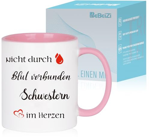 Tassen für Schwestern mit Nicht durch Blut verbunden, aber Schwestern im Herzen. Geschenk für Schwestern Frauen, Geschenk für Weihnachts für Beste Freundin, Kaffeetasse to go, Weihnachten