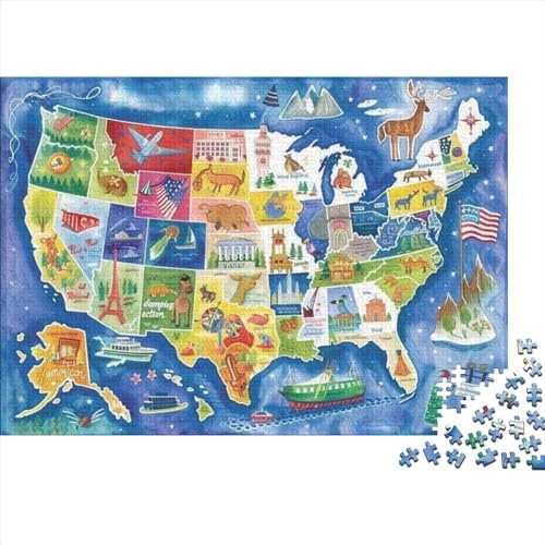 CPXSEMAZA United States Map 1000pc Jigsaw Puzzle, 75x50cm, Cardboard, Realistic Style, 1000 Pieces, 1 Set, 1000g, 12-99 Years