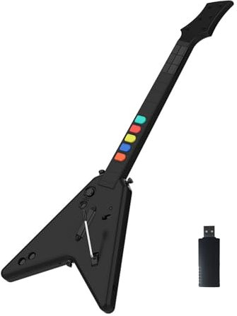 DOYO Wireless PS4 Gitarre für PC/PS3/PS4, kompatibel mit Guitar Hero 3/4/5 und Rock Band 1/2, inkl. verstellbarem Trageriemen, Wireless Guitar Hero Spielgitarre (schwarz)