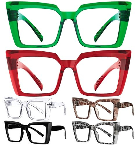 Eyekepper Oversize Senza Metallo Senza Viti Occhiali da Lettura Cerniere a Molla per Donna - 6 Paia Lettori con Montatura Grande +3.00