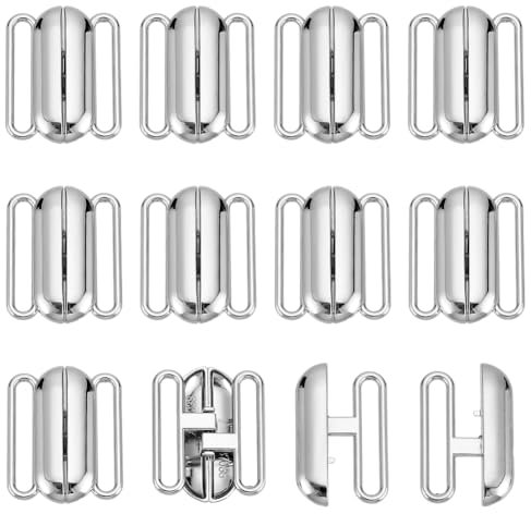 GOMAKERER 12 Stück BH Verschlussverschlüsse Bikini Verschlüsse Mit Frontverschluss Metall Bikini Hakenverschluss BH Schnallen Zum Nähen von Dessous Und Badeanzug 25x20x4mm Platin Farbe