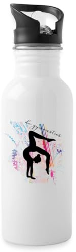 Die Turnerin Silhouette Gymnastik Sport Mädchen Wasserflasche mit Strohhalm