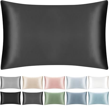 SILKTALE 19 Momme 100% Maulbeerseide Kissenbezug für Haar und Haut mit Reißverschluss, 1Stk Dunkelgrau 40x80 cm