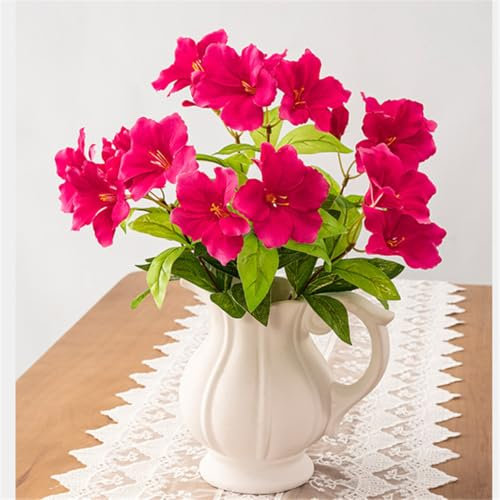 Künstliche Azaleen-Blumen für den Außenbereich, künstliche Azaleensträucher, Seidenblumen, Grün, künstlicher Azaleenstrauß (Rose), 4 Stück