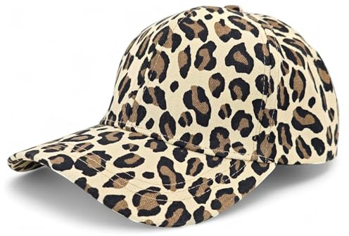 styleBREAKER Damen Baseball Cap mit Leoparden Muster verstellbar | 6-Panel Basecap aus Baumwolle mit gebogenem Schirm | atmungsaktive Animal Print Kappe für Freizeit Sport Sommer, Farbe:Beige