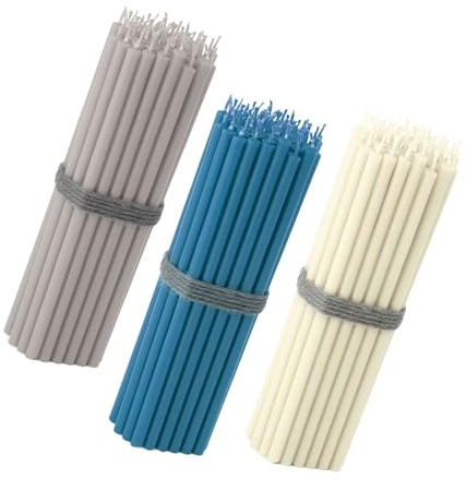 NKlaus 150x Stabkerzen Set 16 cm – Hellgrau, Blau & Weiß – tropffreie & rußfreie Kerzen – dünn & stilvoll – für Hygge-Deko, Events, Tischgestaltung & moderne Räume 40769