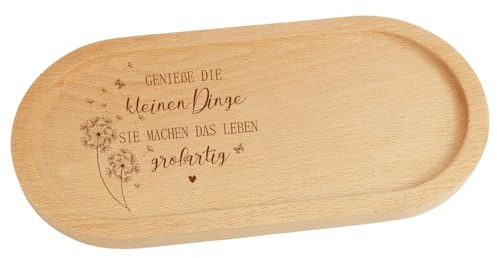 Geschenk Frauen, Tablett mit Gravur GENIEßE DIE kleinen Dinge - Holz Deko Tablett, Geschenke für Rentnerin, Freundin, Frauen, Kollegin, Mama, Oma zum Geburtstag, Muttertag, Einzug, Abschied