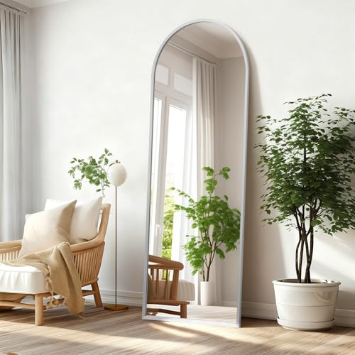 HLFMVWE Arched Full Length Mirror, 120L x 60W cm Wall Mount Mirrors with Aluminum Alloy Frame, Full Body Mirror for Bedroom, Living Room, Dorm, Entryway Silver