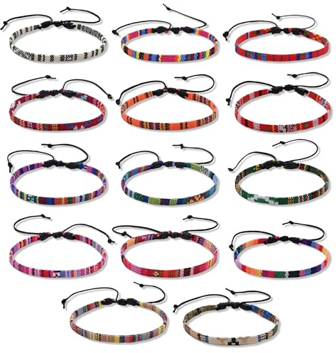 JNYUTEEN 14 Piezas Amistad Pulsera, Ajustables Multicolor Pulseras de la Amistad, Pulseras Tejidas Trenzada Bohemias Pulsera de Tejido para mujeres hombres