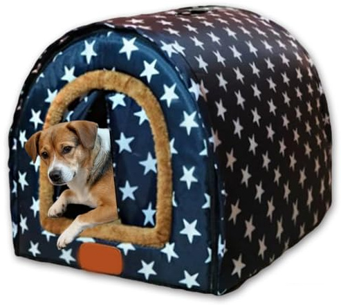 Niche lit pour chien extra large coupe-vent, grotte chauffante et apaisante pour animal domestique avec rideau de porte, maison igloo lavable d'extérieur pour chat, lit anti-anxiété doux imperméable