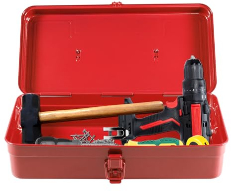 Iron Tool Box, Small Tool Box with Lids, Multifunction Toolbox with Metal Latch Closure and Handle Iron Repairing Hand Kit Organizer For Garage Fishing Gardening(gules)