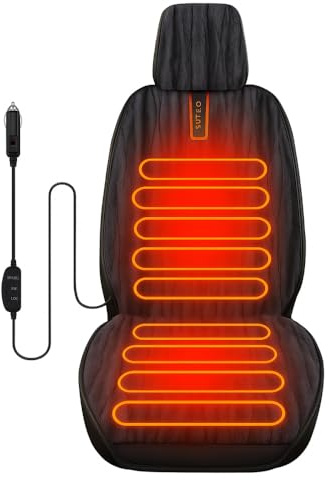 Winter-Sitzauflage aus Plüsch, Weiche Autositzauflage mit Lederkanten, 12V-Stecker mit 3-Stufen-Regler für persönliches Wärmegefühl, kompatibel mit Autositzbezüge & Sitzkissen Leder (Schwarz)