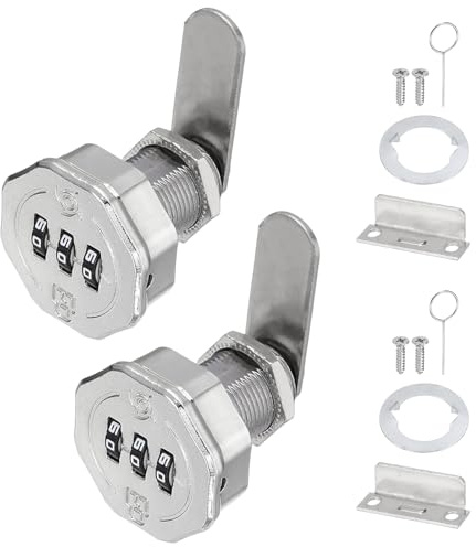 PATIKIL 2 PCS Combination Cabinet Cam Lock, 3-Digit Keyless Metal Locks with 5/8Inch Cylinder for Cabinet Drawer Doors Deposit Box Filing Mailbox, Bright Chrome