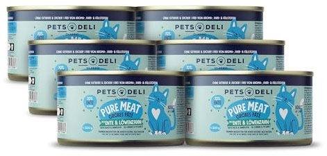 Pets Deli Pure Meat Nassfutter für Katzen mit Ente, 6x200g | Hoher Fleischanteil mit Ente & Huhn, Löwenzahn & Leinöl, saftige Konsistenz, getreidefrei, ohne Zucker, Premium Qualität
