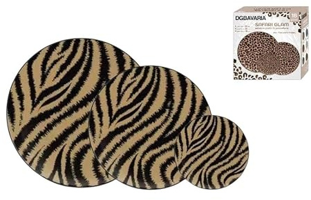 Servizio Piatti Safari Glam in Porcellana – Set da [12/18] Pezzi con Fantasie Animalier (Zebrato, Maculato, Tigrato) – Design Esotico e Moderno per la Tavola, 18, Tigrato