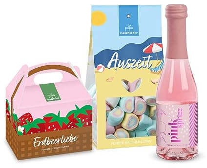 Picknick Set – Süßes Geschenkset für Picknick-Korb, Genussmomente & kleine Auszeiten mit Pink Sprizz, Fruchtgummis & Marshmallows – Sommer Geschenk für Freunde und Kollegen