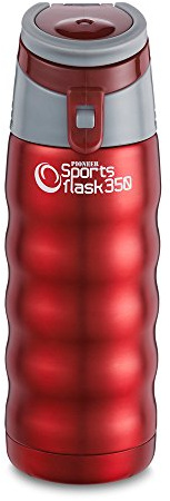 Pioneer Stainless Steel Sports Flask, Double Wall Vacuum Insulated Drinks Bottle, 350ml, Metallic Red