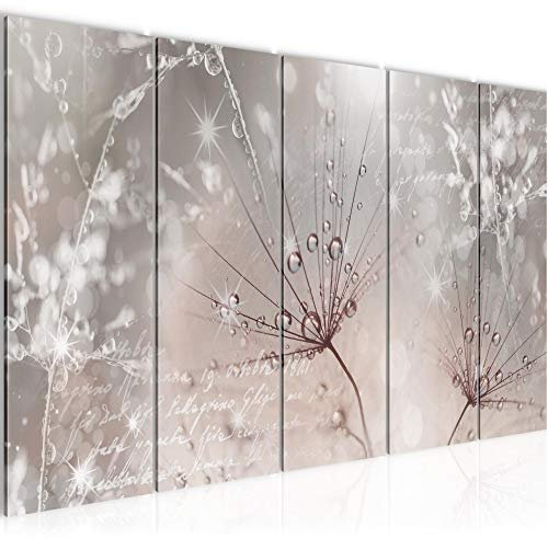 Runa Art Wandbild XXL Pusteblume Wohnzimmer Schlafzimmer 200 x 80 cm Rosa Grau 5 Teilig - Made in Germany - 205555b