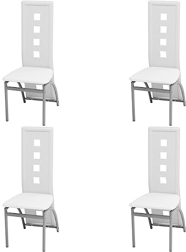 vidaXL Esszimmerstühle 4 STK., Esszimmerstuhl Hochlehner, Essstuhl Küchenstuhl Stahlrahmen, Stuhl für Esszimmer Küche, Modern, Weiß Kunstleder