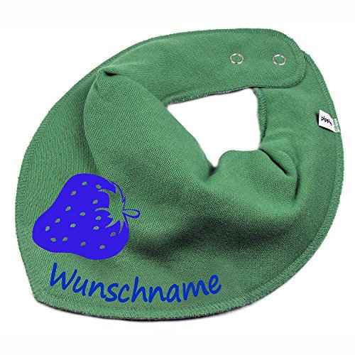 HALSTUCH mit Namen oder Text personalisiert für Baby oder Kind aus Baumwolle in Einheitsgröße Erdbeere khaki