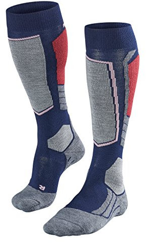 FALKE Damen Skisocken SK2, atmungsaktive Skistrümpfe mit Merinowolle, Antiblasen, Kniestrümpfe zum Skifahren, hohe Wärmeisolation, 1er Pack, dark night, 35-36