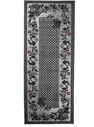 Carpeto Klassisch Läufer Teppich Grau 80 x 400 cm Ornamente Muster Kurzflor Monaco Kollektion