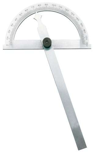Dönges Gradmesser 150 x 200 mm | Meßbereich 0-180 ° | Poliert & matt verchromt im Etui | Winkelmesser Metall mit Skala & Feststellschraube für Industrie, Handwerk & Hobby