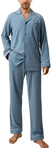 DAVID ARCHY Pyjama Long Deux pièces pour Hommes, col Henry, vêtements de Nuit à Manches Longues, vêtements de détente pour Hommes Respirants Vêtements de Nuit Confortables