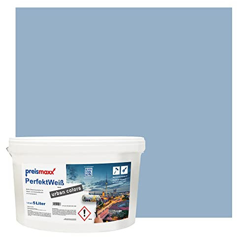 Preismaxx Perfektweiß urban colors, bunte Wandfarbe, blau, taubenblau, pigeon blue 5L, Innenfarbe, hohe Deckkraft Klasse 2, matt