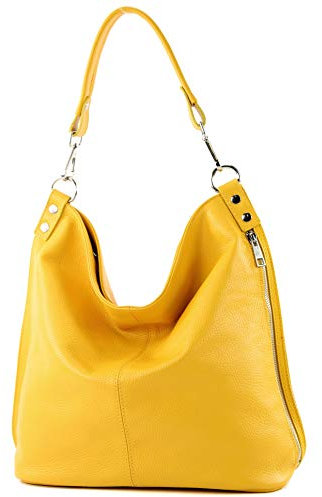 modamoda de - T177 - ital. Damen Schultertasche aus Leder, Farbe:Rapsgelb