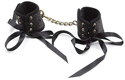 BONDAGERIE® Manette classic milady ricamate con nastro, vari colori Nero