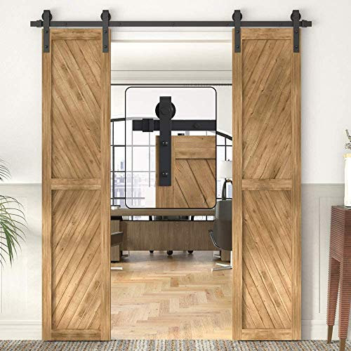 WINSOON 200 CM Puerta Doble Armario de garaje Acero al carbono madera Kit de pesado Puerta corredera de granero - Forma de J - (puerta no incluida)