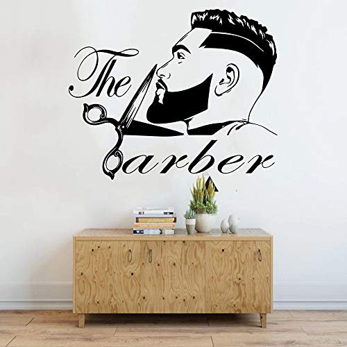 YINSHENG Stickers muraux Barbershop Hommes Barbe Coiffure Salon Mur Fenêtre Stickers Mode Coiffeur Barber Ciseaux Stickers Muraux Vinyle Papier Peint Amovible 68X56 CM