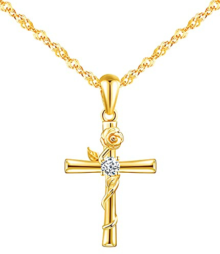 MicVivien Rose Kreuz Ohrringe Halskette Schmuckset in 925 Sterling Silber für Frauen Mädchen, Rose Kreuz Anhänger Damen Kette 45cm, Rose Kreuz Ohrstecker