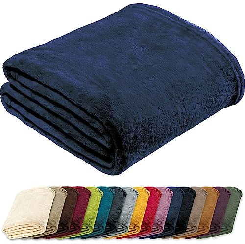 REDBEST Microfaserdecke Amarillo, Fleece-Wohndecke, Sofadecke dunkelblau Größe 150x200 cm - kuscheliger Teddyfleece, extra weich warm, pflegeleicht, waschbar