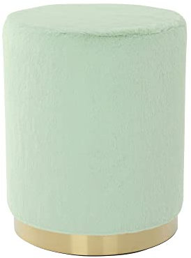 Qiyano Pouf Hocker mit Fell und Metallgestell Wohnzimmer Kinderzimmer Rund Pastell, 44 cm hoch mit Metallsockel, Farbe: Mint, Gold