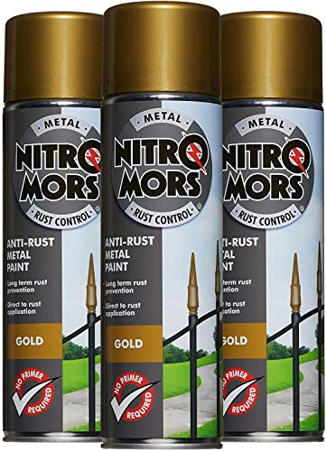 Nitromors Smooth Metal Paint - Gold 500ml Aerosol - 3 Pack | Protection Against Rust and Corrosion | Superior Coverage |NGI500