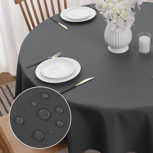 Softalker Tischdecke Rund 140 cm Abwaschbar Tischdecken Wasserabweisend aus 210 GSM Polyester Tischtuch Fleckschutz Tischwäsche Grau Gartentischdecke für Draußen Outdoor Geburtstag Hochzeiten