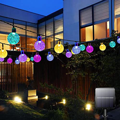 Garlocht Solar Garden Lights Outdoor, 50LED 7M/24Ft Fairy Lights 8 Modes,Waterproof Crystal Ball Lights, Decorative Lighting for Home, Yard,Patio, Christmas (Multi-Coloured)
