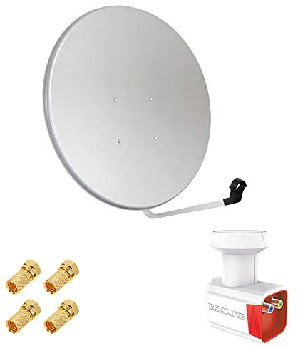 Pack Antenne Parabole Acier 100 cm Gris Clair + LNB Twin Full HD 1080p 4K Gain 70DB Bruit 0.1 DB + 4 Connecteurs fiche F
