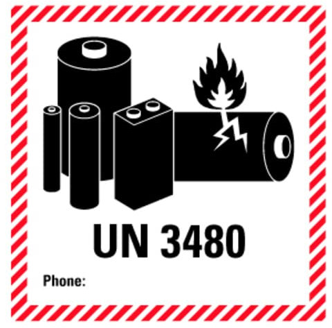 Aufkleber Hinweis Kennzeichnung für Lithium Batterien UN3480 Sicherheit Schild Folie selbstklebend, rot | 5-40cm Made in Germany, Größe: 20x20 cm