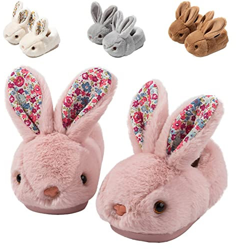 Hitopteu Chaussons Enfant Garçon Fille Chausson Lapin Peluche Souple Hiver Pantoufle d'intérieur Chaude et Antidérapante pour bébé Rose A 25/26 EU 180