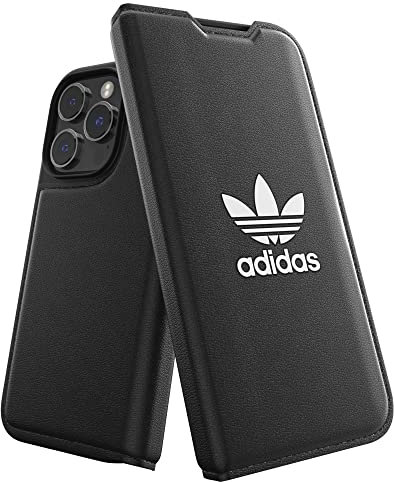 adidas Kompatibel mit iPhone 14 Pro Hülle, Schwarz Trefoil Booklet Design, stoßfest, stoßfest, vollständig schützend, originale Handyhülle mit Schnapp-Design, ästhetische Handyhülle