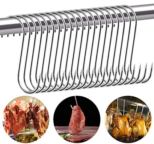 Fleischerhaken, S Haken, 20 Stück Hacken, 3 x 15CM Fleischerhaken Edelstahl, Metallhaken, Räucherhaken mit Spitzen Ende, Fleischhaken, S-haken für Fleisch Räuchern Fleischverarbeitung BBQ