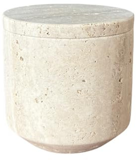 StonePlus Aufbewahrungsbox mit natürlichem Marmorloch, Stein, Kosmetik, Wattestäbchen, klein, mit Deckel, gelbes Travertin