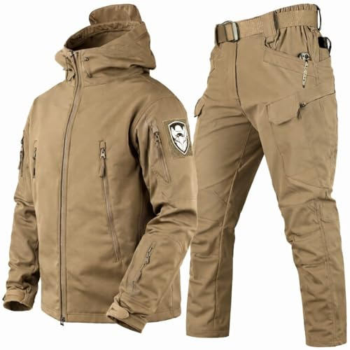 VBVARV Taktische Jacke Hose Set Herren, Wasserabweisend, Militär Anzug | Winddicht, Robust, Kapuze, für Airsoft, Paintball, Jagd, Wandern