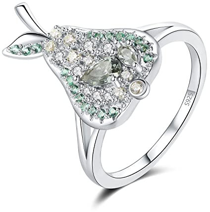 JewelryPalace Yali Birne Tropfenschliff Grün Spinell Ring Damen, Ring mit Green Zirkonia Schmuck Set, Früchte Damenring Silber 925 Statement Ring mit Stein, Schmuck Mädchen Geschenk für Frauen 49